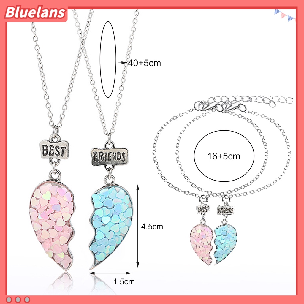 [BLS] 2 Pcs Pasangan Kalung Payet Jahitan Hati Patah Perhiasan Shiny Semua Pertandingan Kalung Gelang Perhiasan Hadiah