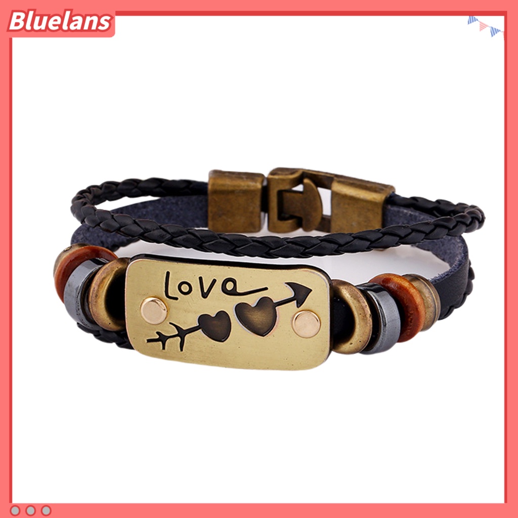 [BLS] Couple Gelang Vintage Romantis Tali Dikepang Geometris Elastis Dekorasi Kulit Imitasi Wanita Pria Satu Panah Melalui Hati Gelang Perhiasan Untuk Hari Kasih Sayang