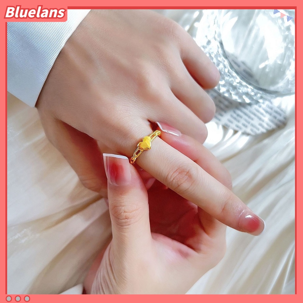 [BLS] Wanita Cincin Golden Hollow Link Rantai Temperamen Elegan Hadiah Hypoallergenic Cinta Kecil Hati Jari Cincin Fashion Perhiasan