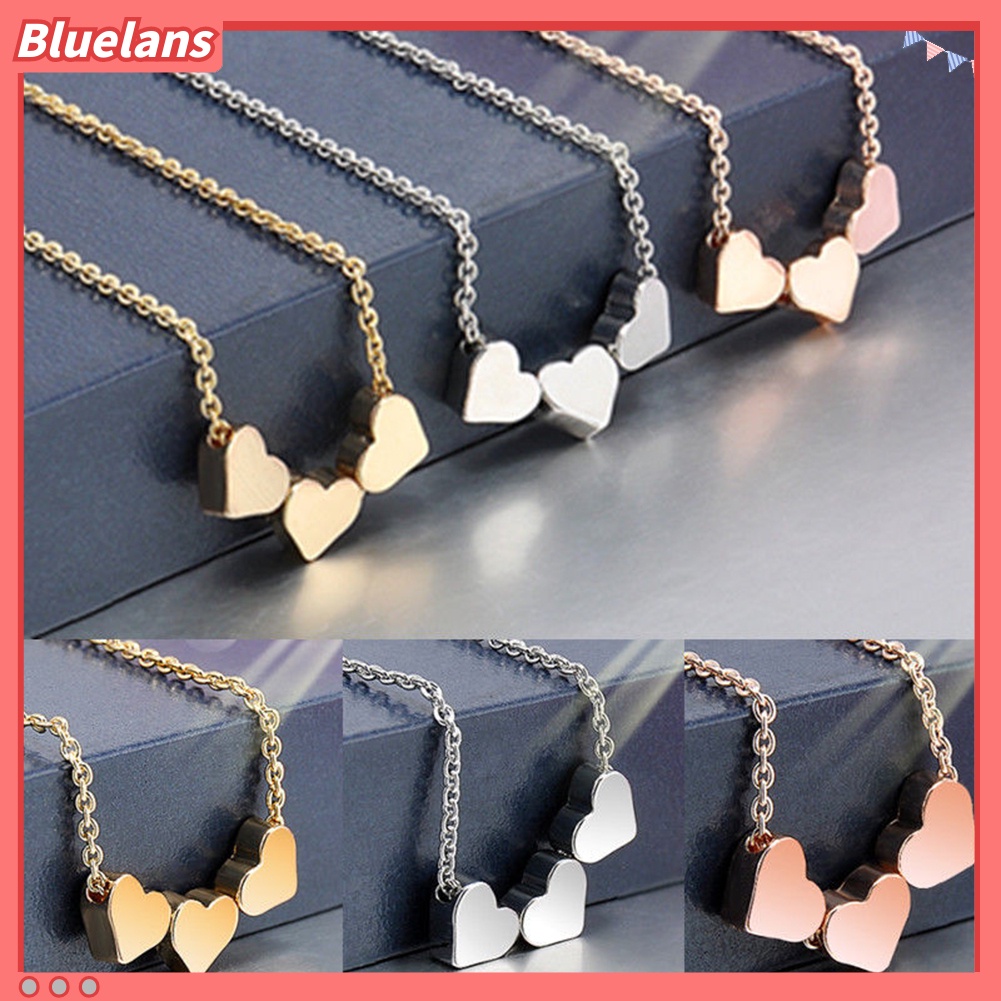 [BLS] Elegan Tiga Cinta Hati Pesona Liontin Kalung Wanita Cocktail Casual Jewelry