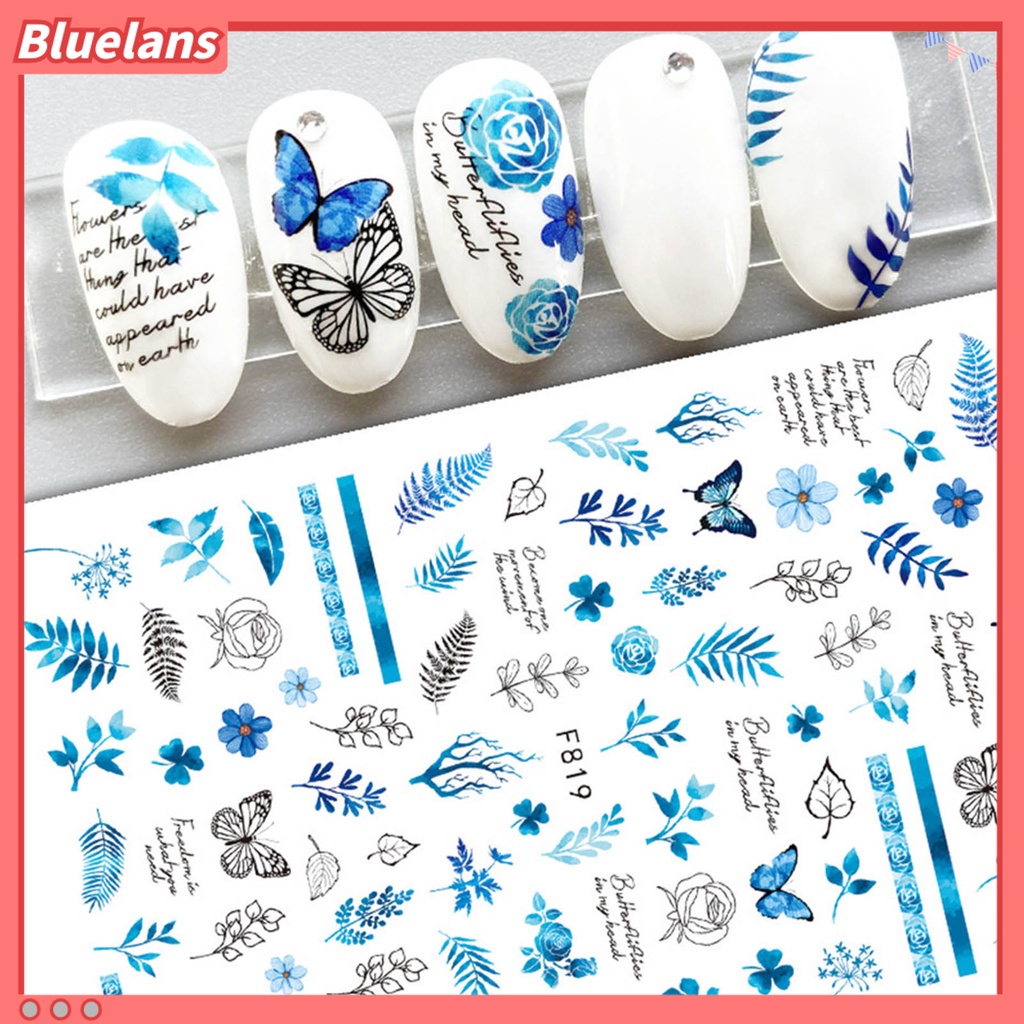 [BLM] Stiker Kuku Glitter Efek 3D Ultra Tipis Dekorasi Stiker Sparkly Geometri Daun Decals Untuk Manicure