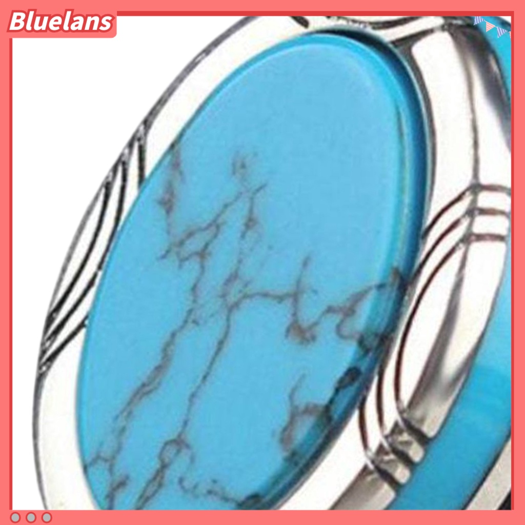 [BLS] Electroplating Polishing Lebar Pria Cincin Punk Retro Ukir Pola Faux Turquoise Ring Perhiasan Aksesoris