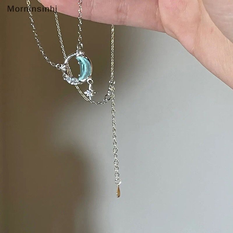 Mornin Kalung Liontin Bulan Berongga Fashion Korea Rantai Warna Silver Untuk Wanita Pernikahan Perhiasan Aesthetic id