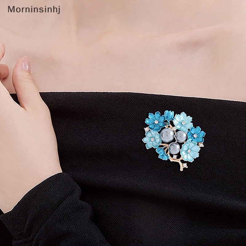 Mornin 1 Pc Mutiara Besar Biru Enamel Bros Wanita Paduan Berlian Imitasi Pernikahan Perjamuan id