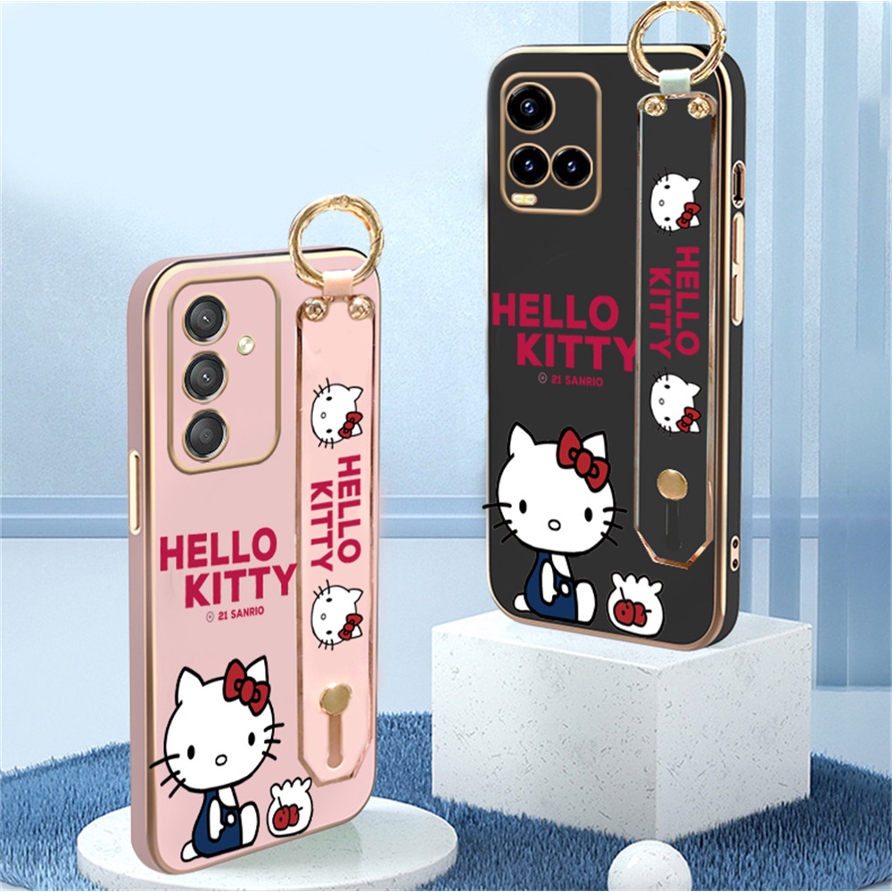 Case Kitty Kartun Samsung A24 A14 A13 A04e A04S A03 A03S A23 A02S A10S A10 A12 A20S A52 A52S A50 A50S Stand Holder Lipat Mewah Plating Karet Soft Cover