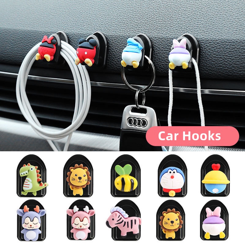 Hook Mini Kartun Mobil Lucu, Kait Tempel Mobil Mini Kreatif, Pengait Belakang Jok Mobil Organizer Dashboard Hook Gantungan Mini Untuk Kabel USB, Kunci Mobil, Kabel Earphone Auto Interior Accessorie