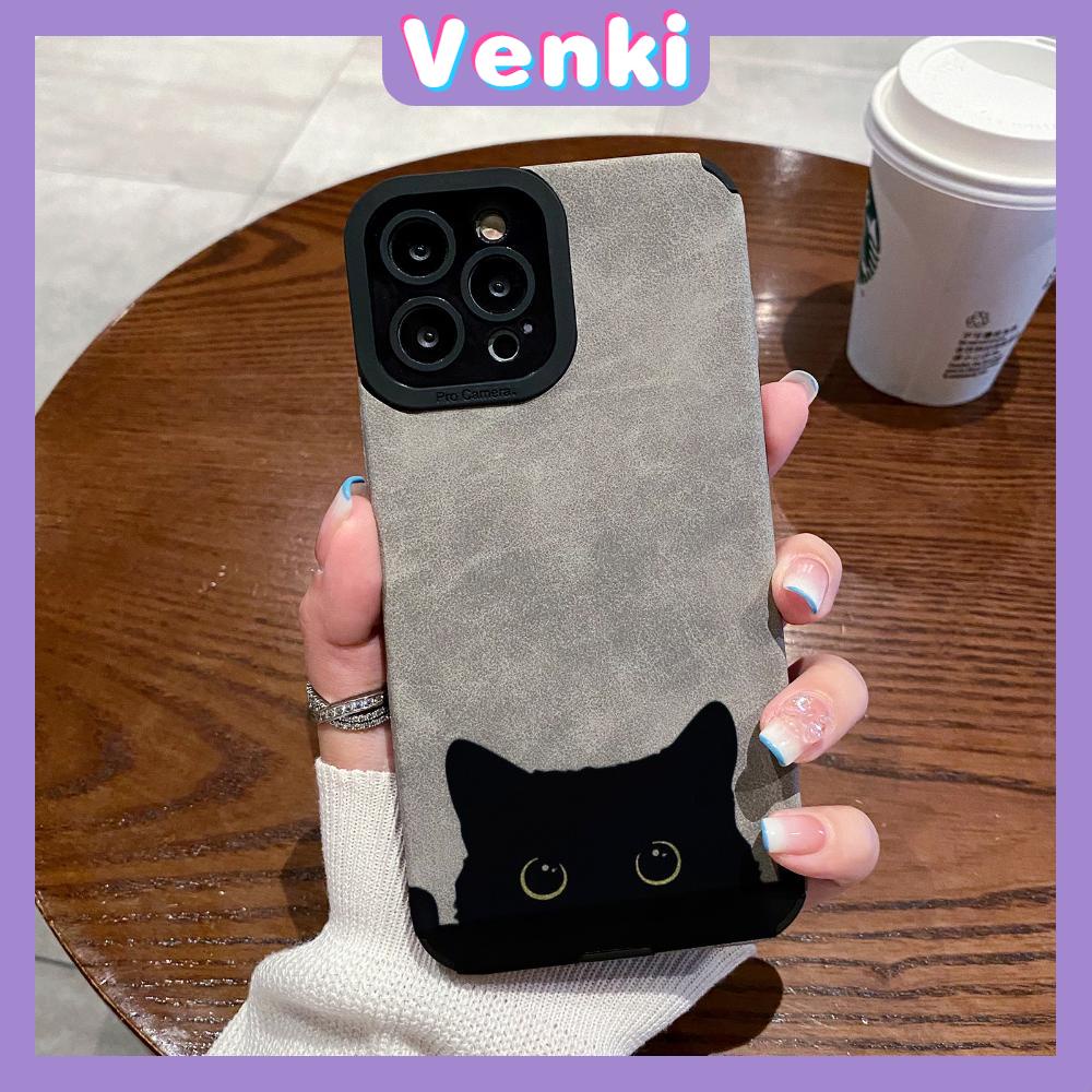 VENKI - Untuk iPhone 11 Case Leather Pupil Suede Cover Soft Shockproof Case Camera Simple Black Cat Kompatibel dengan iPhone 14 13 Pro max 12 Pro max xr xs 7Plus 8Plus