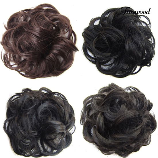 Twowood Wanita Wavy Curly Bun Sintetis Bud Hair Extension Rambut Berantakan Hairpieces