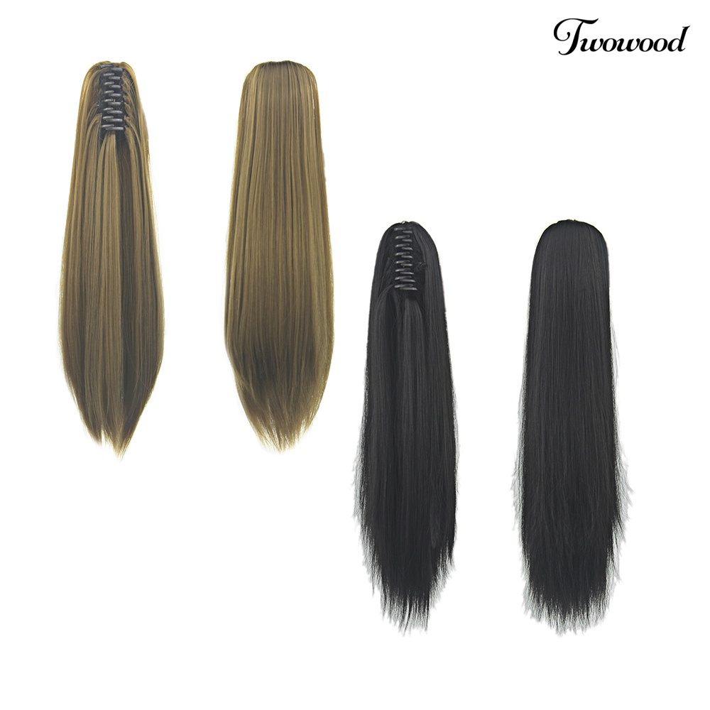 Twowood Serat Sintetis Cakar Clip-in Ponytail Wig Panjang Lurus Rambut Ekstensi Sopak