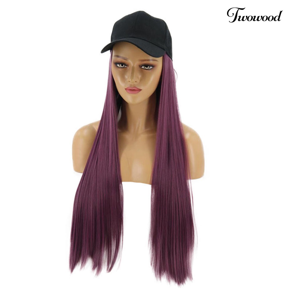 Twowood Charming Women Long Straight Rambut Sintetis Ekstensi Wig Sopak Dengan Topi