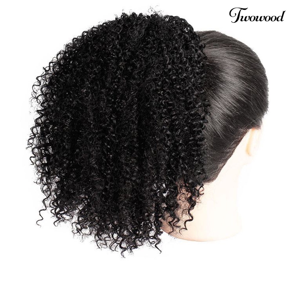 Twowood Wanita Rambut Sintetis Afro Keriting Ponytail Puff Pendek Wig Ekstensi Sopak