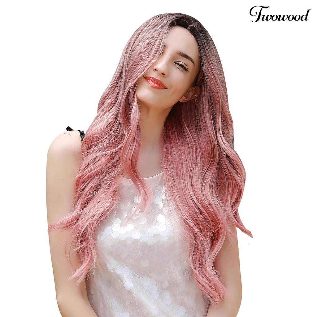 Twowood Wig Extension Rambut Sintetis Model Serat Air Bergelombang Panjang Suhu Tinggi Untuk Wanita