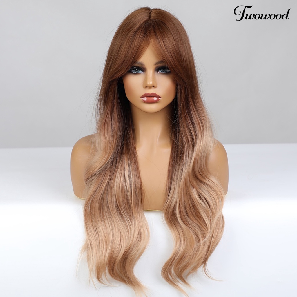 Twowood Wig Gelombang Panjang Efek Gradien Ekstensi Rambut Ringan Wanita Tahan Panas Wig Cosplay Serat Warna-Warni Untuk Perempuan