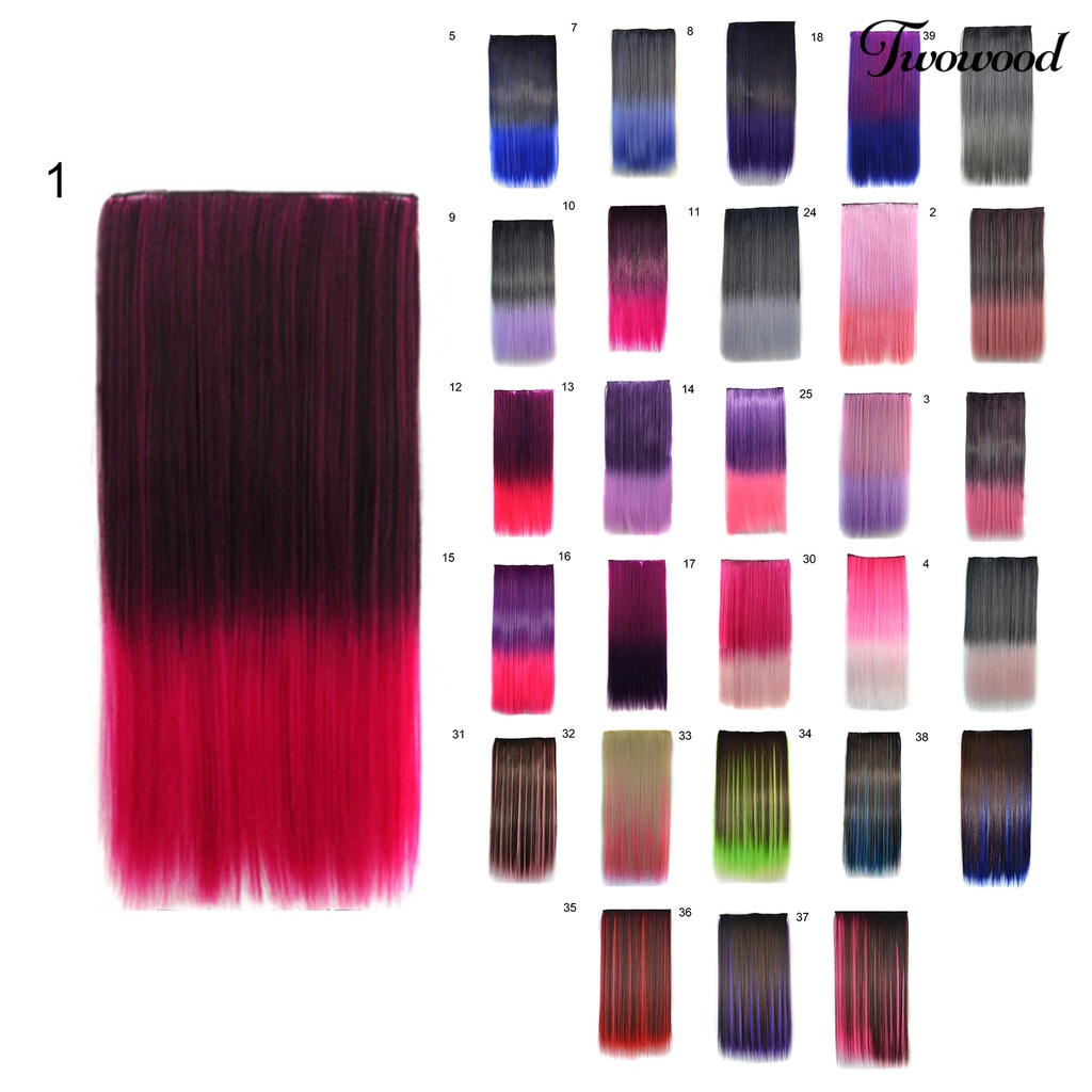 Twowood Klip Wig Tahan Panas Warna Ombre Ultra Panjang Ekstensi Sopak Lurus Serat Suhu Tinggi Rambut Palsu Untuk Perempuan