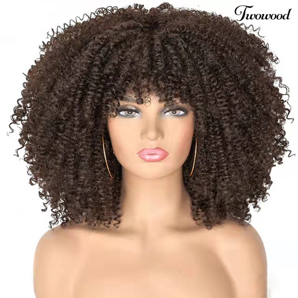 Twowood African Curly Wig Fashion Nyaman Dipakai Tahan Banting Kuat Remodeling Sehat Alat Makeup Ramah Lingkungan Wig Wanita Rambut Keriting Afrika Untuk Kehidupan Sehari-Hari