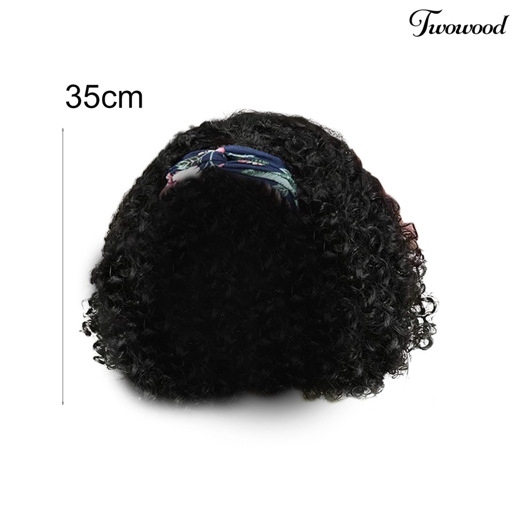 Twowood 1set Turban Wig Mudah Dipakai Lembut Berbulu Trendi Kosmetik Sehat Aksesori Suhu Tinggi Sutra Keriting Rambut Wanita Wig Untuk Kehidupan Sehari-Hari