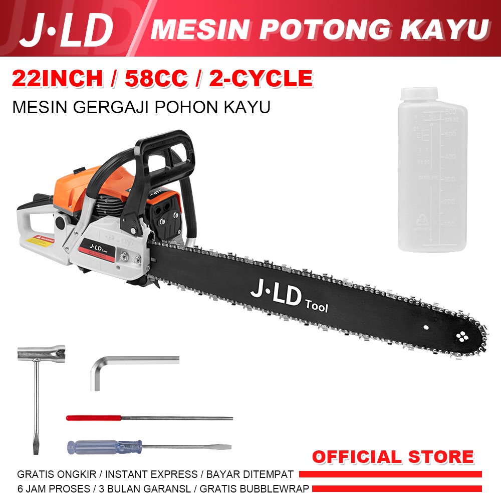 JLD Mesin Potong Kayu 58CC Mesin sinso senso Chainsaw 2Tak 22inch Gergaji Potong Pohon Kayu GERGAJI MESIN POTONG KAYU KUALITAS TERBAIK BY JAPAN TECHNOLOGY