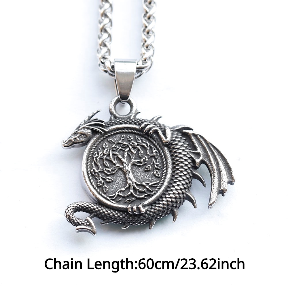 Vintage Fashion Punk Viking Nordin Pohon Kehidupan Dan Liontin Naga Vintage Kalung Perhiasan Hewan Untuk Hadiah