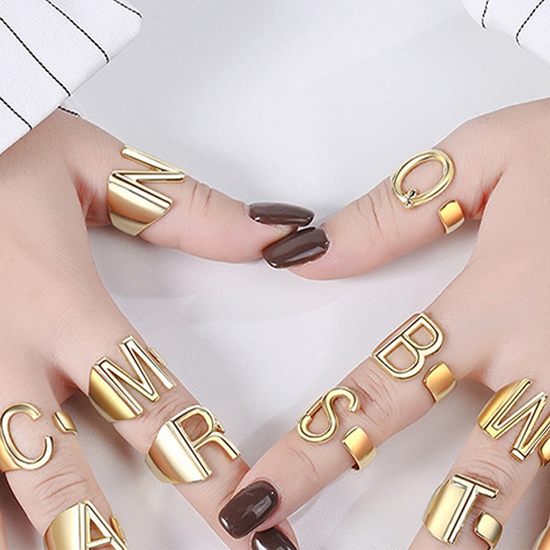 26huruf Inggris Modal Cincin Eropa Dan Amerika Wanita Pribadi Cap Pasangan Terbuka Jari Telunjuk Perhiasan
