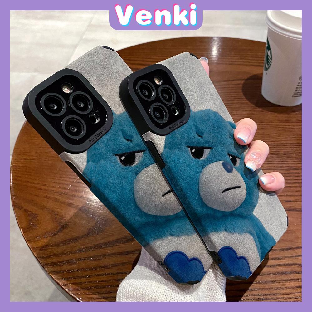 VENKI - Untuk iPhone 11 Case Leather Pupil Suede Case Soft Shockproof Case Camera Simple Cute Blue Bear Kompatibel dengan iPhone 14 13 Pro max 12 Pro max xr xs 7Plus 8Plus