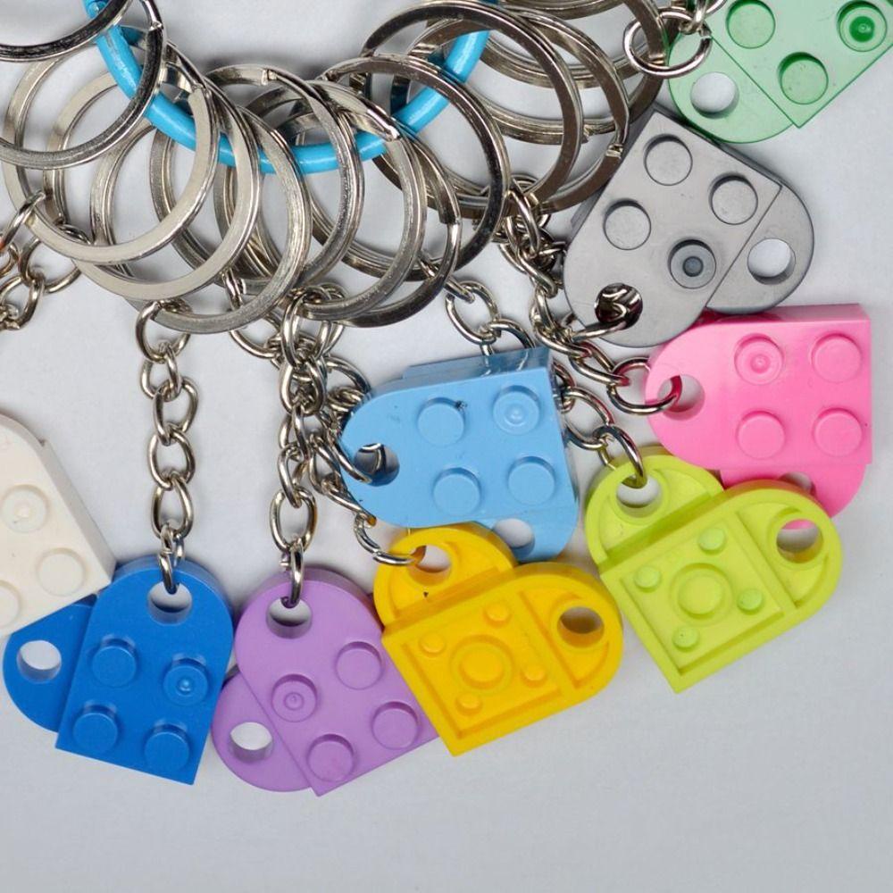 QUINTON Cinta Hati Bata Gantungan Kunci Lucu 1pasang Untuk Pasangan Persahabatan Liontin Hadiah Ulang Tahun Gantungan Kunci Mobil Fashion Perhiasan Ornamen Blok Bangunan Kunci Gesper