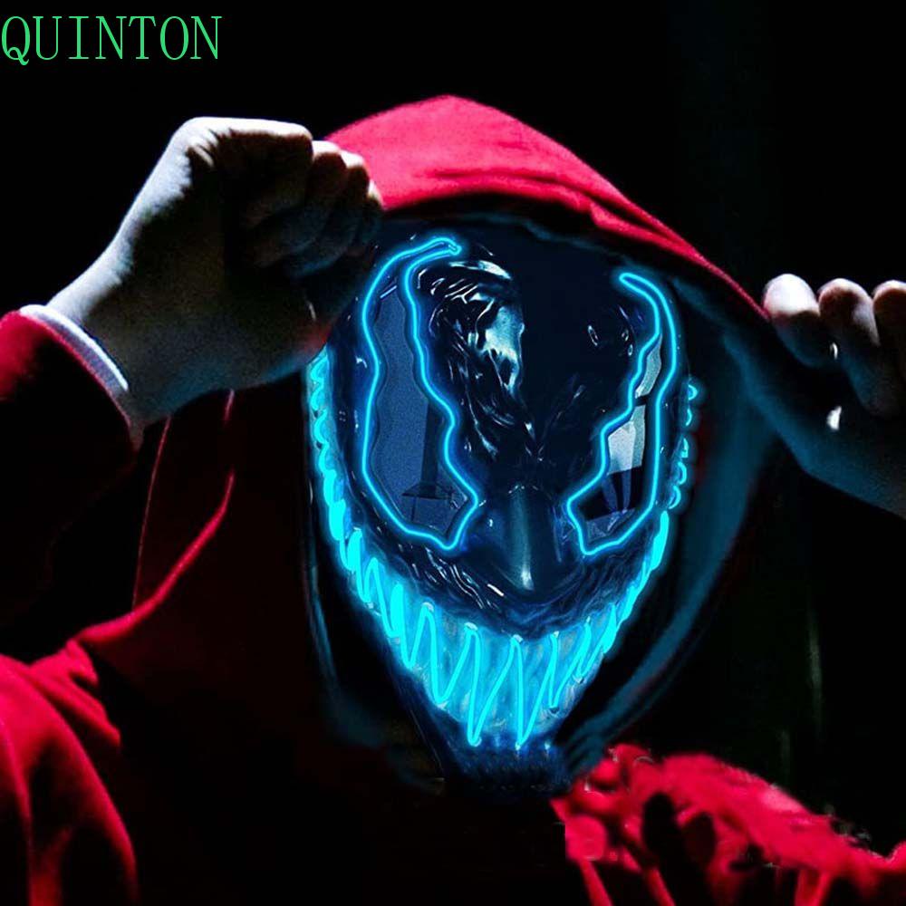 Quinton Glowing Venom Mask LED Light Lucu Masquerade Party Luminous Mask Anime Mask Topeng Halloween Topeng LED Props Topeng Pesta Full Face Props