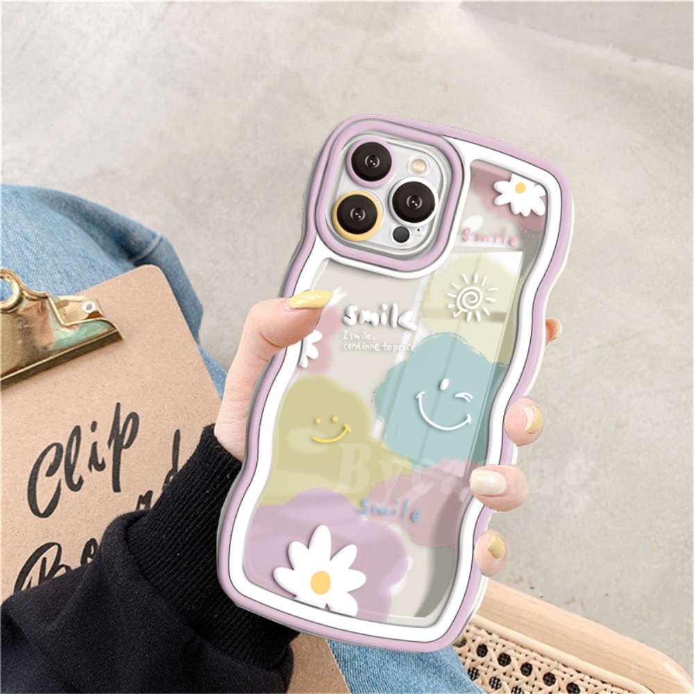 Casing Realme C53 C55 C33 C35 C31 C30 C30s Realme 10 9i 8i 6i 5 7i C15 C25 C21Y C25Y C12 C11 C20 C3 C2 C1 Narzo 50pelangi Lucu Smiley Soft Tpu Wavy Edge Flower Case BY