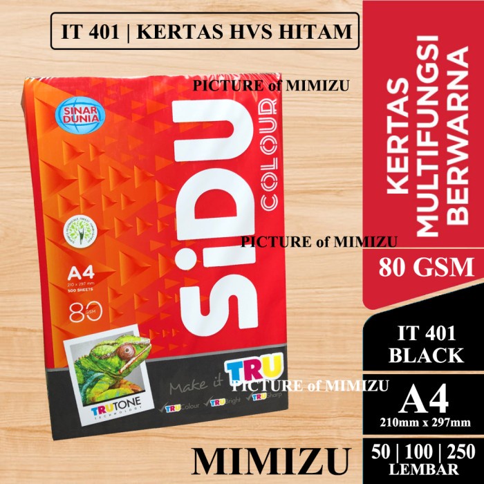 SIDU Kertas HVS Warna A4 80 Gsm IT401 BLACK (Kertas HVS HITAM)