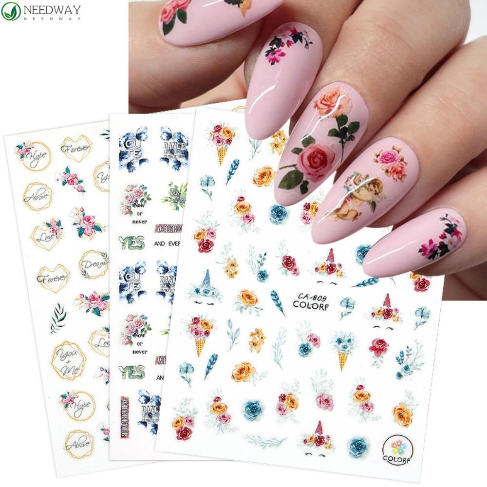 Needway Stiker Kuku Kupu-Kupu Fashion Musim Panas Daun Rose Dekorasi Kuku Jepang