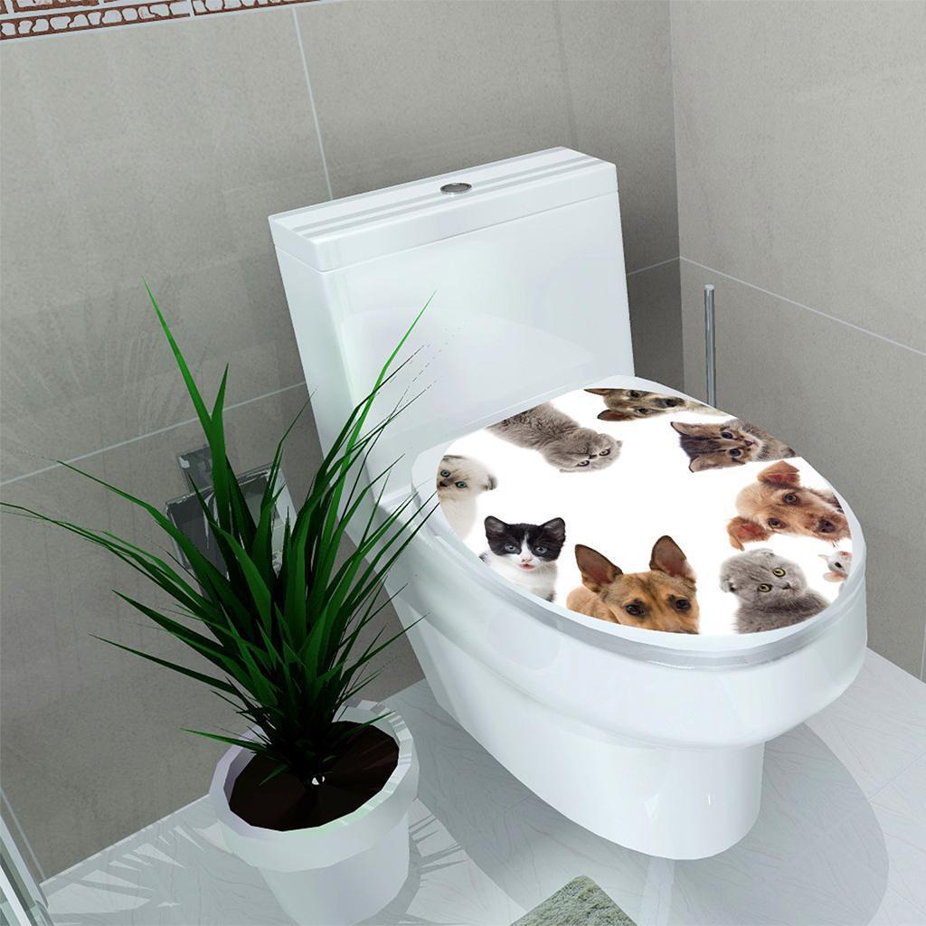 Huit Kreatif 3D Toilet Stiker Kamar Mandi Hias Decals Kucing Anjing