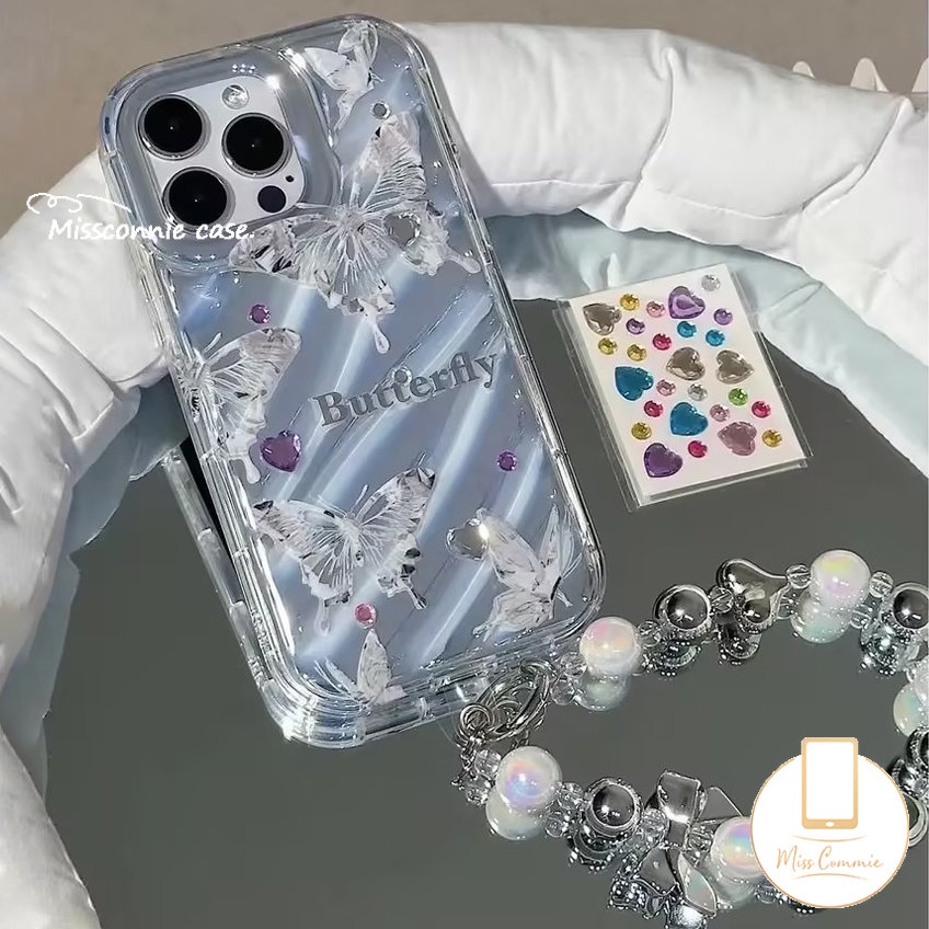 IPHONE Ins Transparan Butterfly Laser Card Paper Case Kompatibel Untuk Iphone14 12 11 13 Pro Max6 6S 7 8 Plus XR X XS MAX SE 2020kreativitas 3D Stereo Pola Korgasi Shockproof Cover