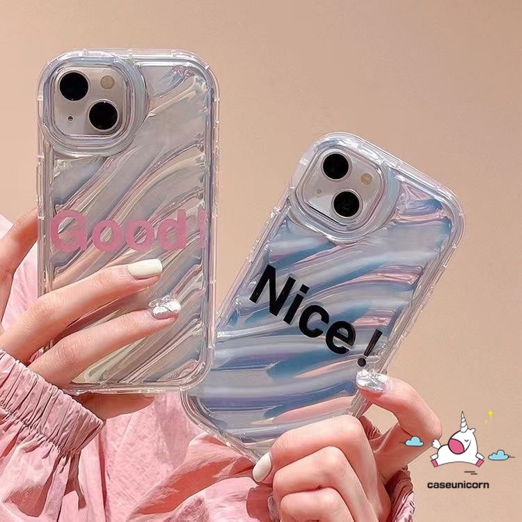 IPHONE Casing Mewah Kartu Laser Warna Dazzle Kompatibel Untuk Iphone13 11 14 12 Pro MAX 7Plus XR 8plus7 8 6 6S Plus X XS MAX SE 2020kreativa Simple Letter Smile 3D Stereo Corrugation Case