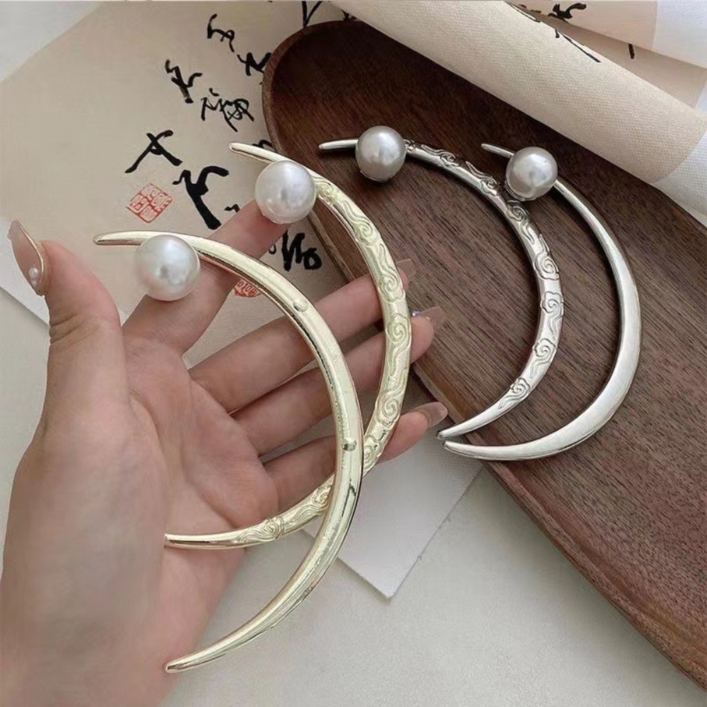 Deartiara Chinoiserie First String Moon Hairpin Retro Half Moon Hair Hairpin Antik Pengeriting Rasa Tinggi Hiasan Kepala