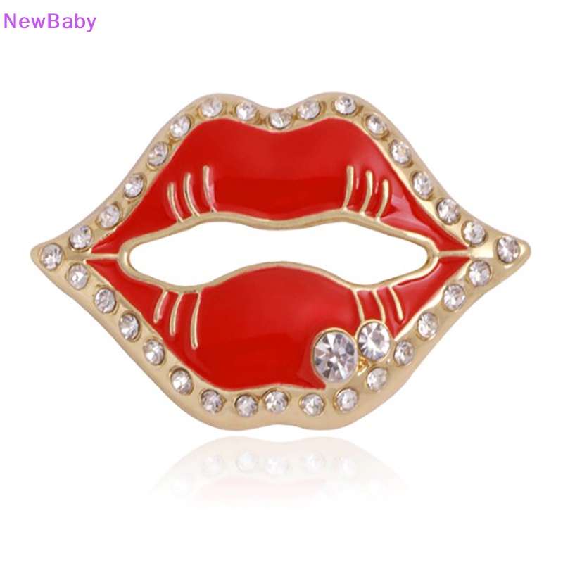 Newbaby Bros Bibir Berlian Imitasi Warna Merah Untuk Wanita Sexy Mulut Brooch Pin Perhiasan Bersinar ID