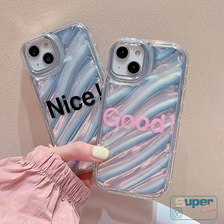 IPHONE Casing Kartu Laser Warna Dazzle Mewah Kompatibel Untuk Iphone13 11 14 12 Pro MAX 7Plus XR X8Plus 7 8 6 6S Plus XS MAX SE 2020motif Smile Kreatif 3D Stereo Bergelombang Sarung Huruf Sederhana