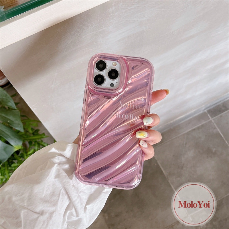 IPHONE Fantasy Pearl Shell 3D Stereo Kerut Kreatif Simple Letter Case Kompatibel Untuk Iphone11 14 13 12 Pro MAX XR XS X MAX 7 6S 8 6 Plus 7Plus SE 2020kartu Laser Mewah Soft Cover