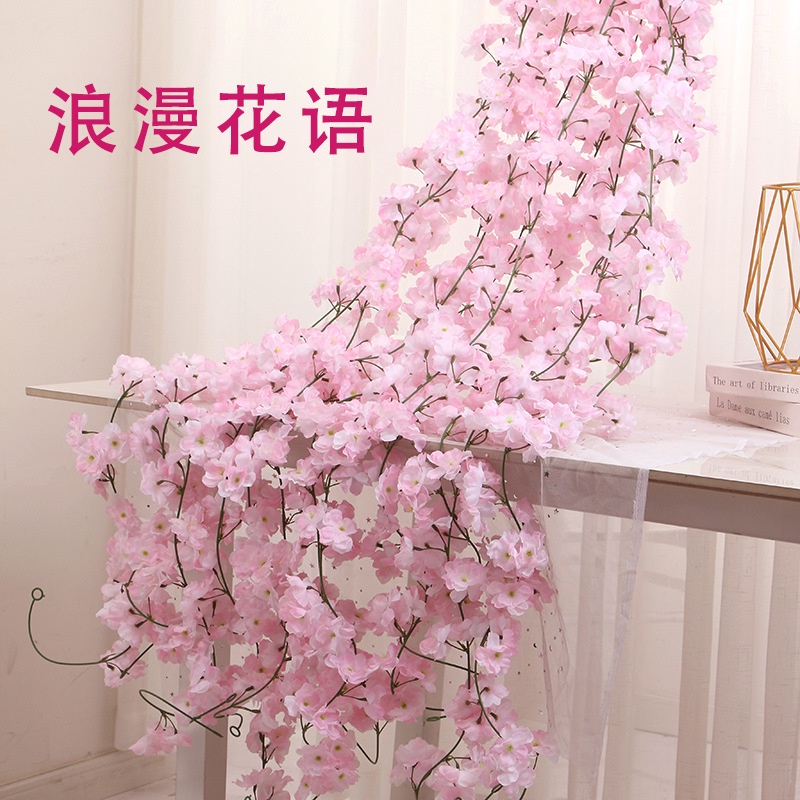 ღ 180Cm Buatan Cherry Blossom Simulasi Bunga Vine Pernikahan Arch Taman Latar Belakang Dekorasi Pesta Rumah Sutra Palsu Tanaman Merambat