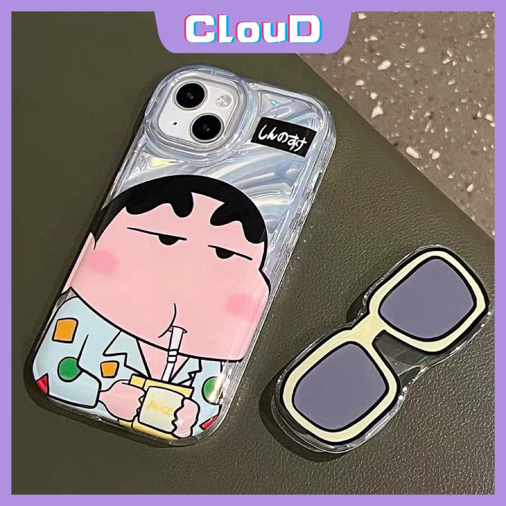 IPHONE Case Kompatibel Untuk Iphone11 14 12 13 Pro MAX Se2020 7Plus XR XS X Max6 6S 8plus Kacamata Hitam Keren Crayon Shin-Chan 3D Stereo Corrugation Mewah Kartu Laser Dazzle Warna Soft Case