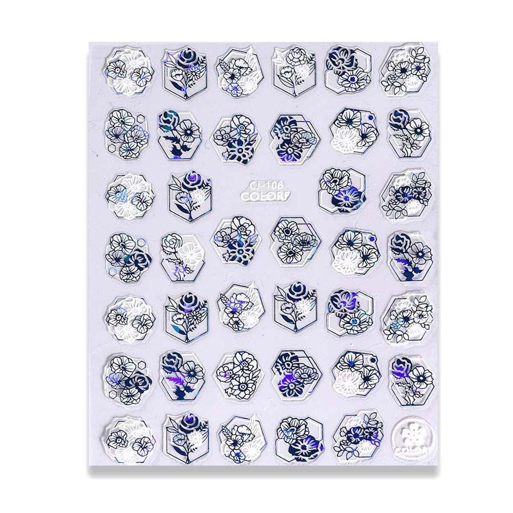 Mxbeauty Stiker Kuku Elegan Laser Biru Camelia Manicure Laser Stiker Sakura Dekorasi Kuku Wanita