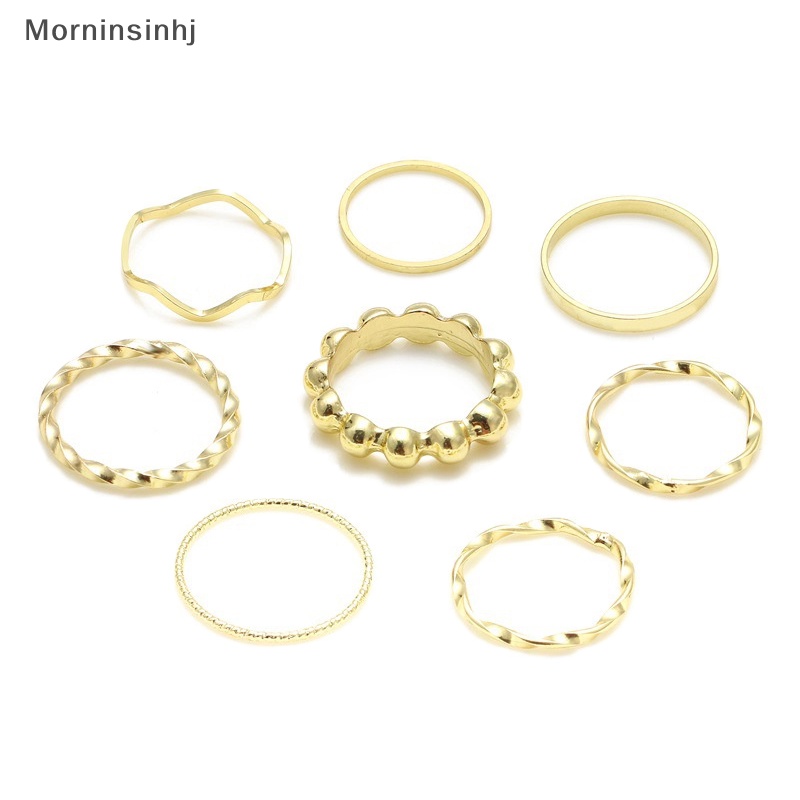 Mornin 8Pcs /Set Boho Warna Emas Cincin Set Untuk Wanita Vintage Geometris Jari Cincin Wanita Perhiasan Trendi id