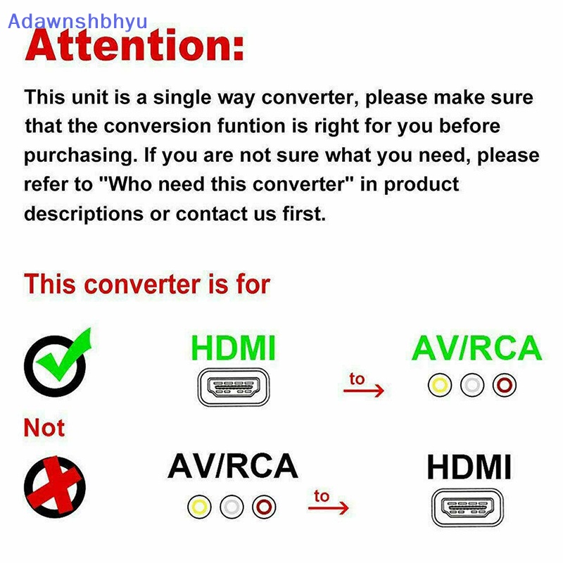 Adhyu Kabel Converter Adapter HDMI To RCA AV CVBS 3RCA 1080P Composite Video Audio ID