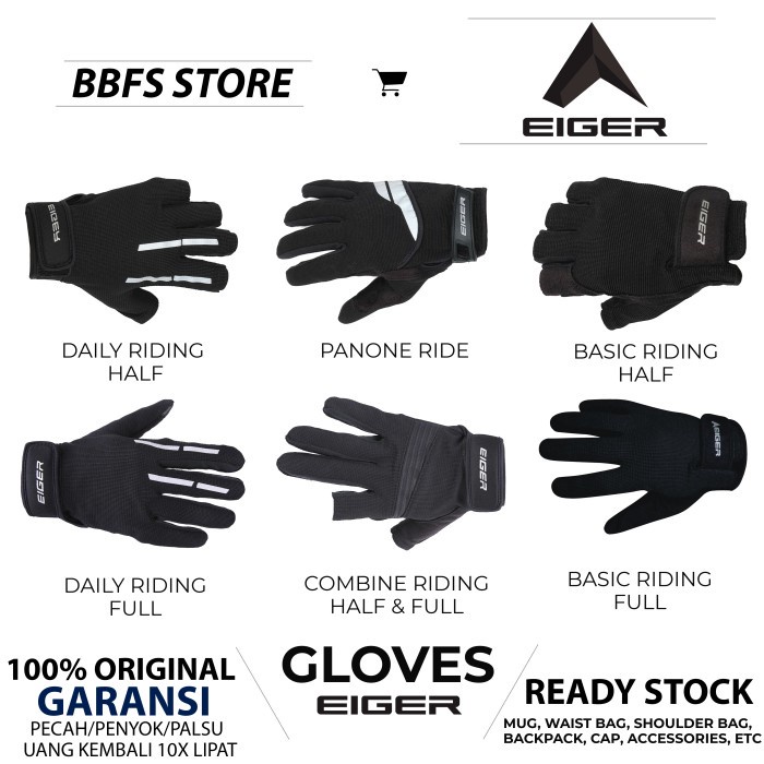 EIGER Original combine riding glove sarung tangan motor half full pria