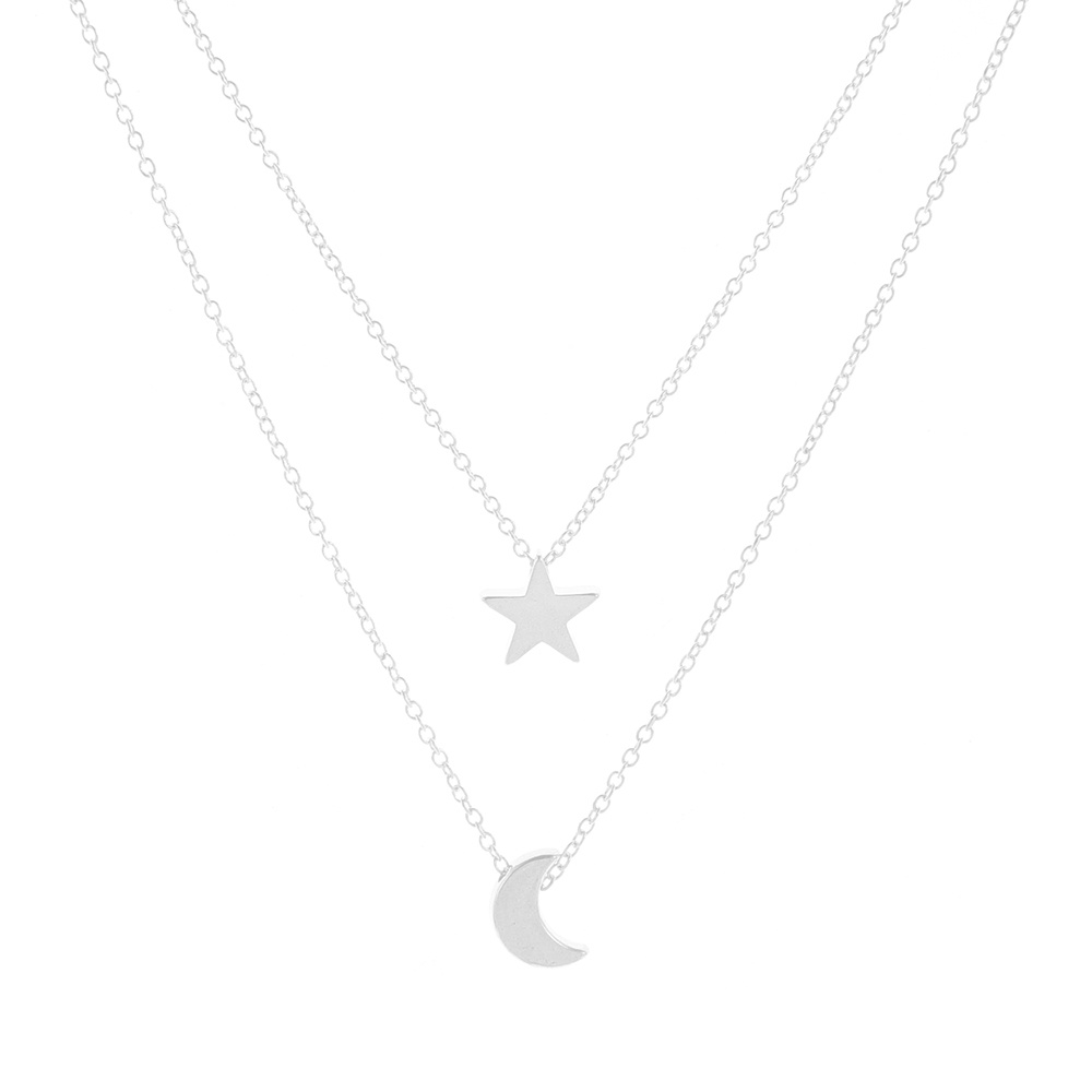 Kalung Liontin Bulan Bintang Lapis Emas Perak Choker Rantai Klavikula Untuk Wanita Perhiasan Logam Hadiah Pesta Ulang Tahun