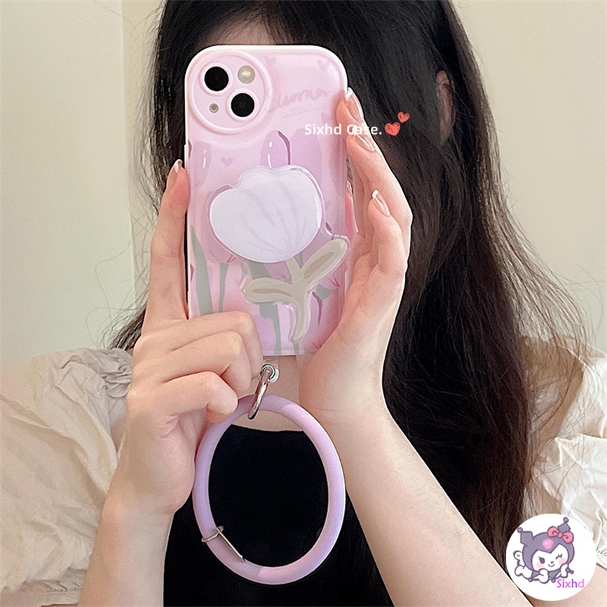 Redmi 12C 10C 10A 9T 9C Note12 11s 11 10 9 8Pro10 9A 9 Xiaomi 12Lite 11Lite 11T 10T Poco M3 M4 F3 X4 X3Pro NFC Ins Gentle Purple Tulip Phone Case +Ring +Bracket Soft Cover