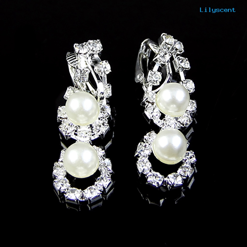 [LS]3Pcs Set Perhiasan Tunangan Mutiara Imitasi Dekorasi Hadiah Anniversary Wanita Mengkilap Kalung Anting Set Perhiasan Untuk Pernikahan