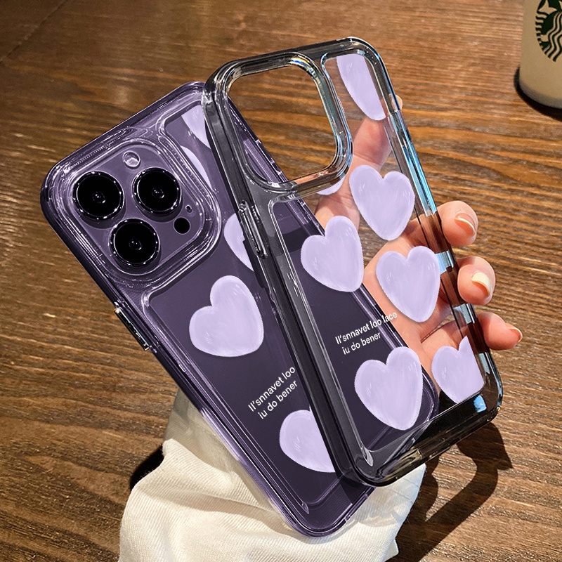 Casing Hati Ungu Untuk IPhone Kompatibel6 7 8 6Plus 7Plus 8Plus 11 14 Pro Max X XS XR 11 12 13 14 Pro Pro Max SE 2020 2022 Plating Electroplated Buttons Shockproof Cover