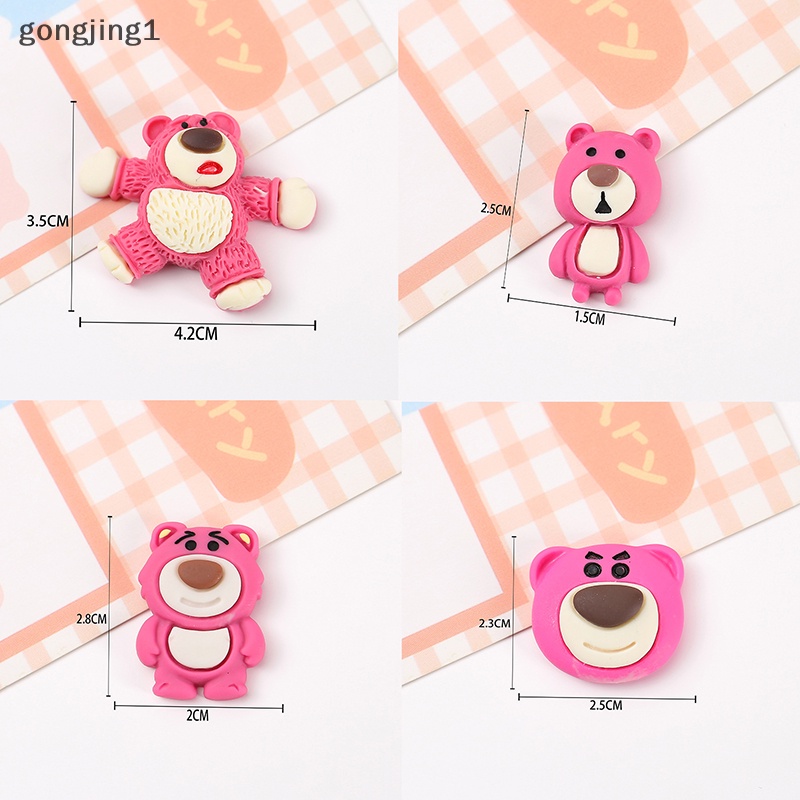 Ggg 1pc Mini Kawaii Kartun Strawberry Bear Datar Kembali Resin Hewan Scrapbook DIY Perhiasan Craft Dekorasi Aksesoris ID