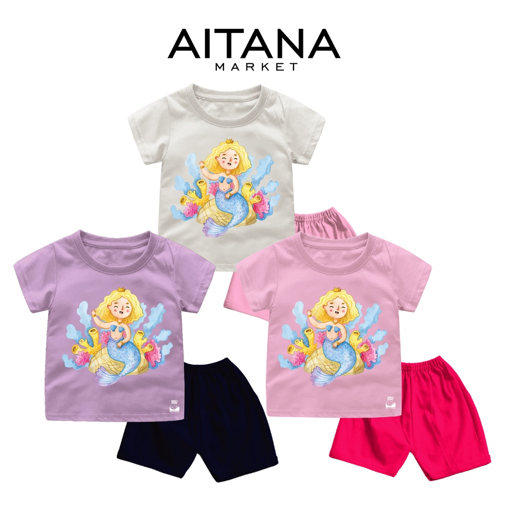 Setelan Baju Kaos Bayi dan Anak Series Hello Mermaid Bahan Katun Combed 30s