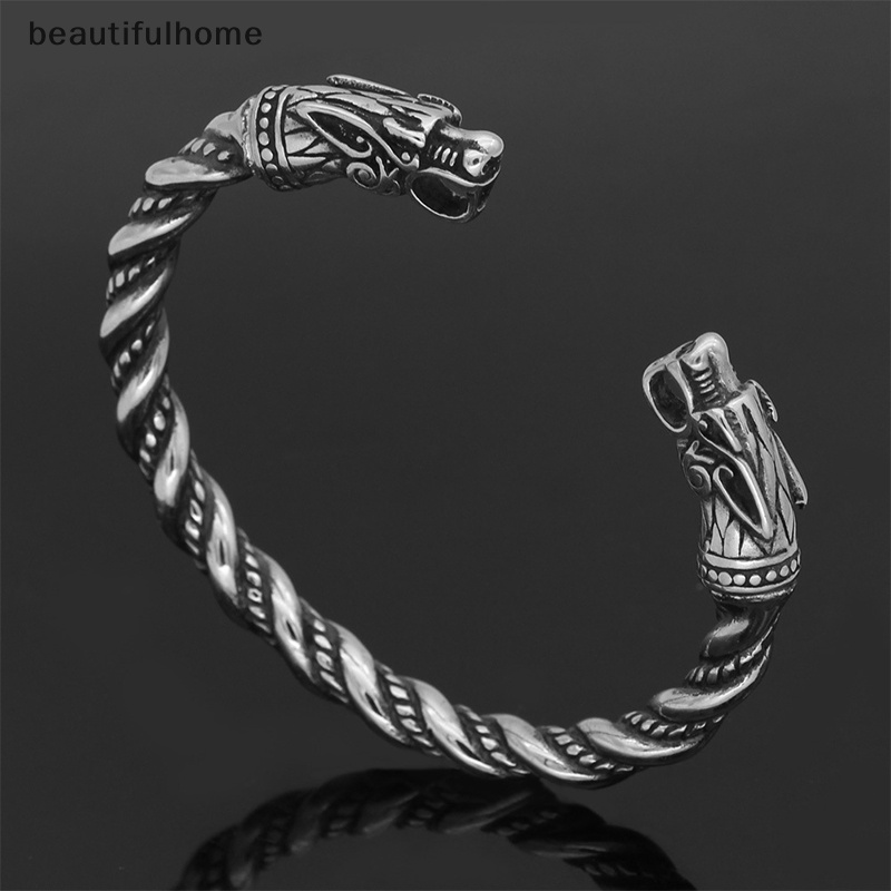 {beautifulhome} Perhiasan Gelang Naga Anti Karat Aksesoris Fashion Viking Gelang Pria.