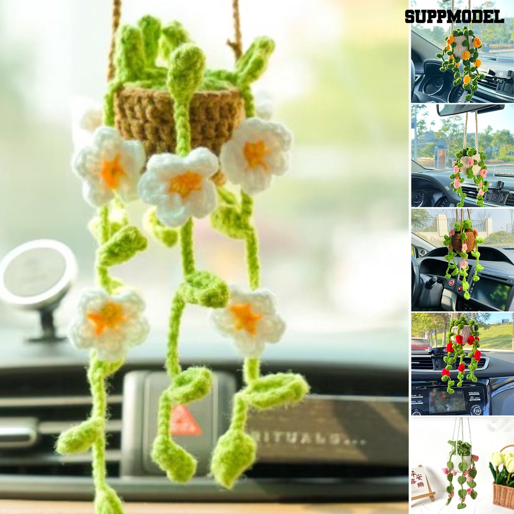 [SM] Car Mirror Decor Handmade Indah Rajutan Pot Tanaman Ornamen Kreatif Berbagai Gaya Spion Gantung Aksesoris Interior Mobil